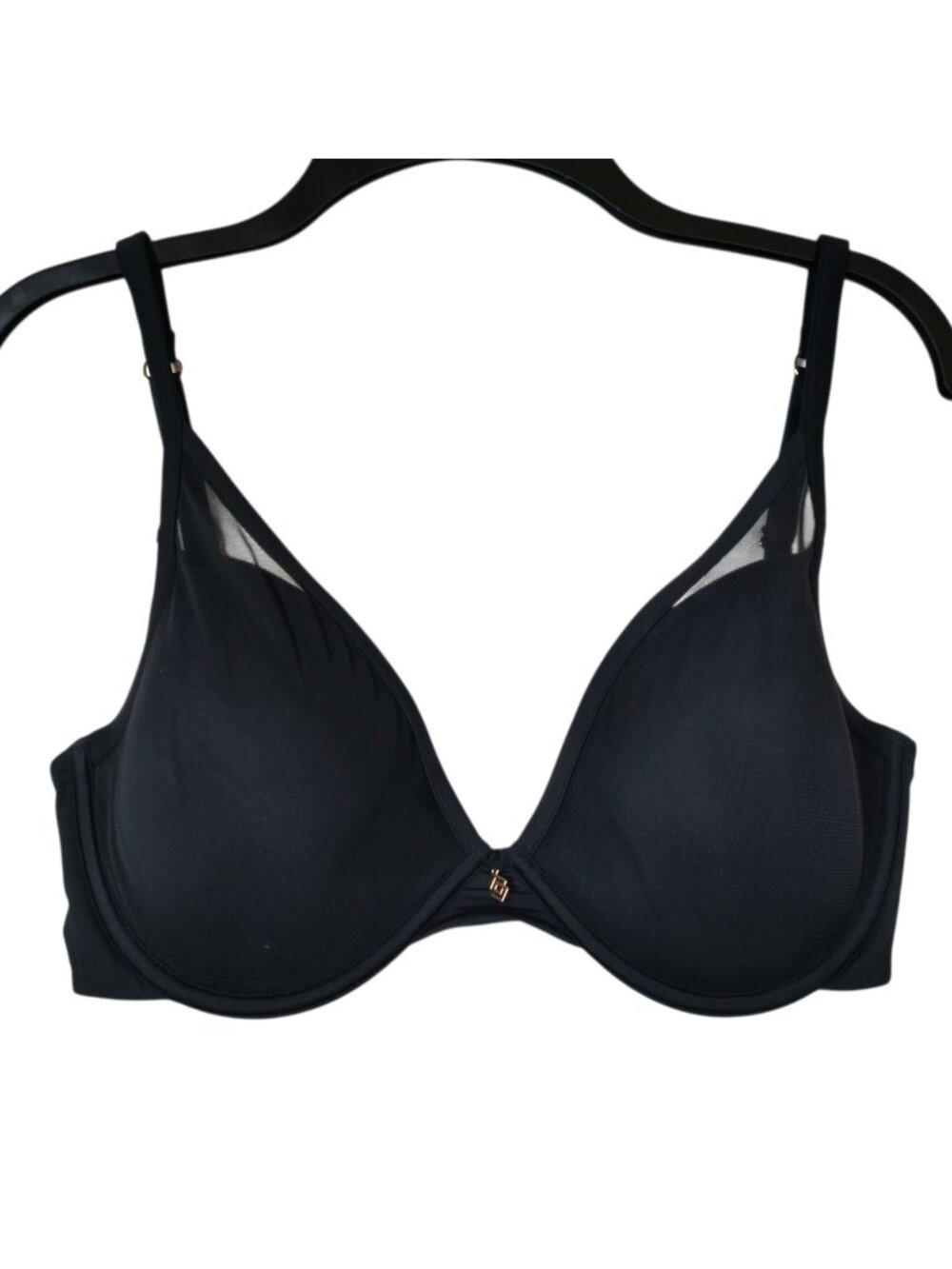 ThirdLove Womens 32E 24/7 Classic Uplift Plunge Bra Black Mesh Microfiber